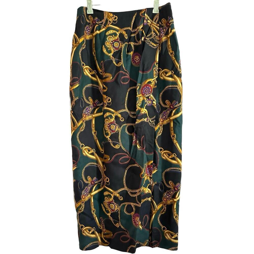 Vintage KGR 80s 90s Gold Chain Medallian Pattern Print Skirt - Sz 8